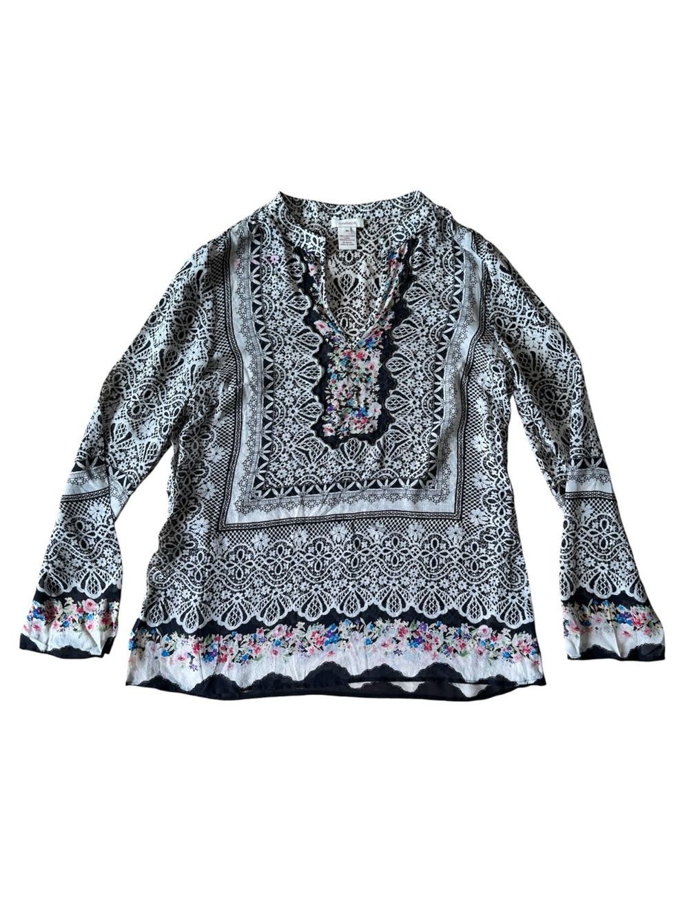 Sundance Silk Top NO LINING Sheer Vita Beaded Long Sleeve Blouse Medium